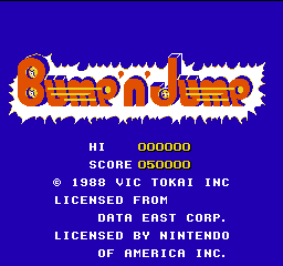 Bump 'n' Jump title screen for NES